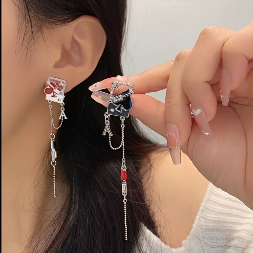 Chic Silver and Red Dangle Earrings